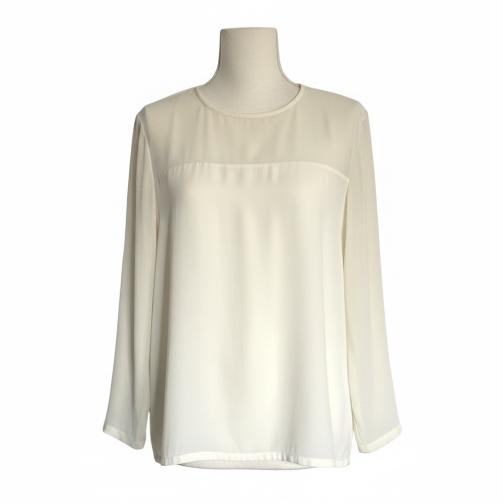 Vintage Diane Von Furstenberg Cream Sheer Long Sleeve Blouse Size 14